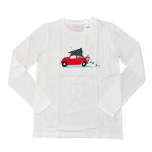 NWT J. Crew Girls' White W/Christmas Tree Car Graphic Tee